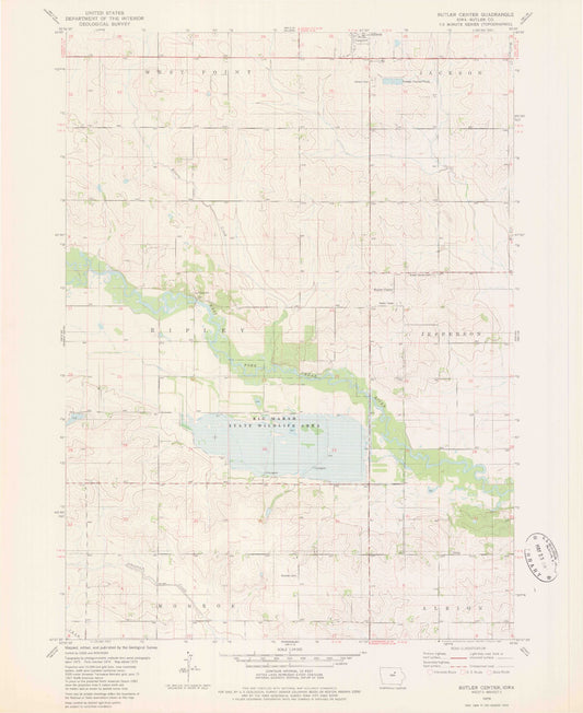 Classic USGS Butler Center Iowa 7.5'x7.5' Topo Map Image