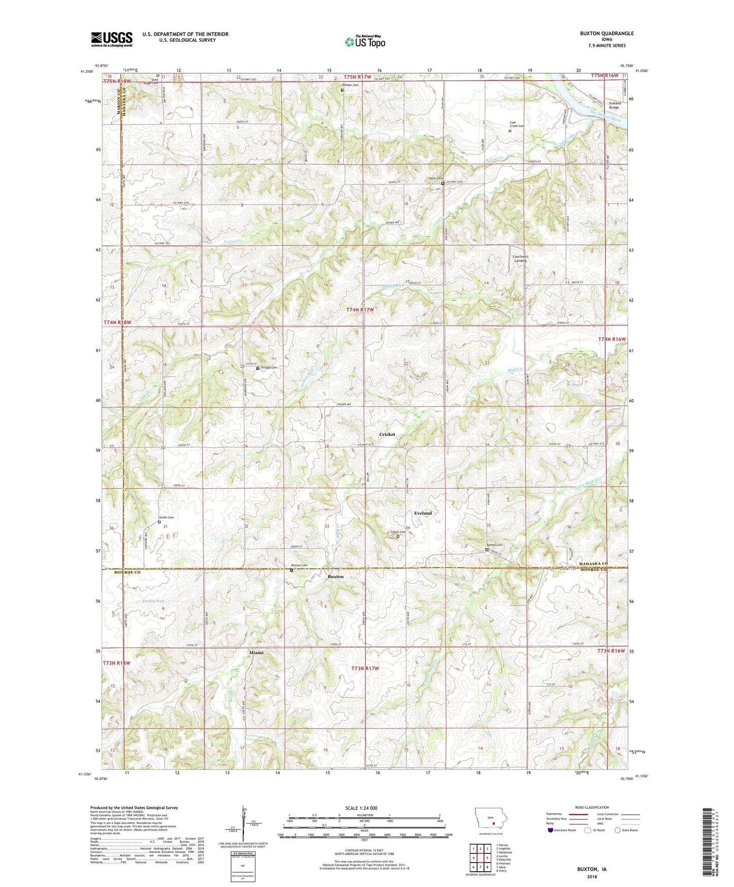Buxton Iowa US Topo Map Image