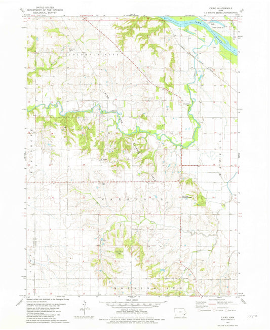 Classic USGS Cairo Iowa 7.5'x7.5' Topo Map Image