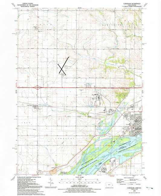 Classic USGS Camanche Iowa 7.5'x7.5' Topo Map Image