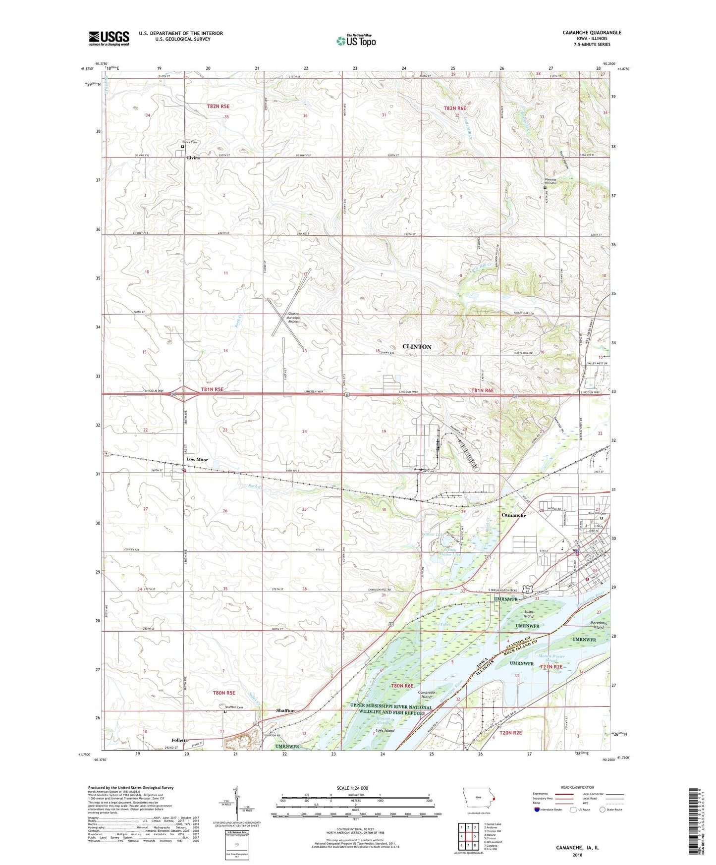 Camanche Iowa US Topo Map Image
