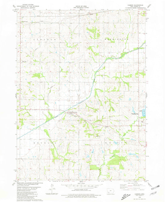 Classic USGS Carbon Iowa 7.5'x7.5' Topo Map Image