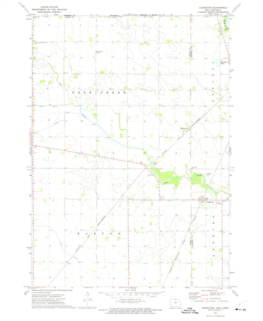 Classic USGS Carpenter Iowa 7.5'x7.5' Topo Map Image
