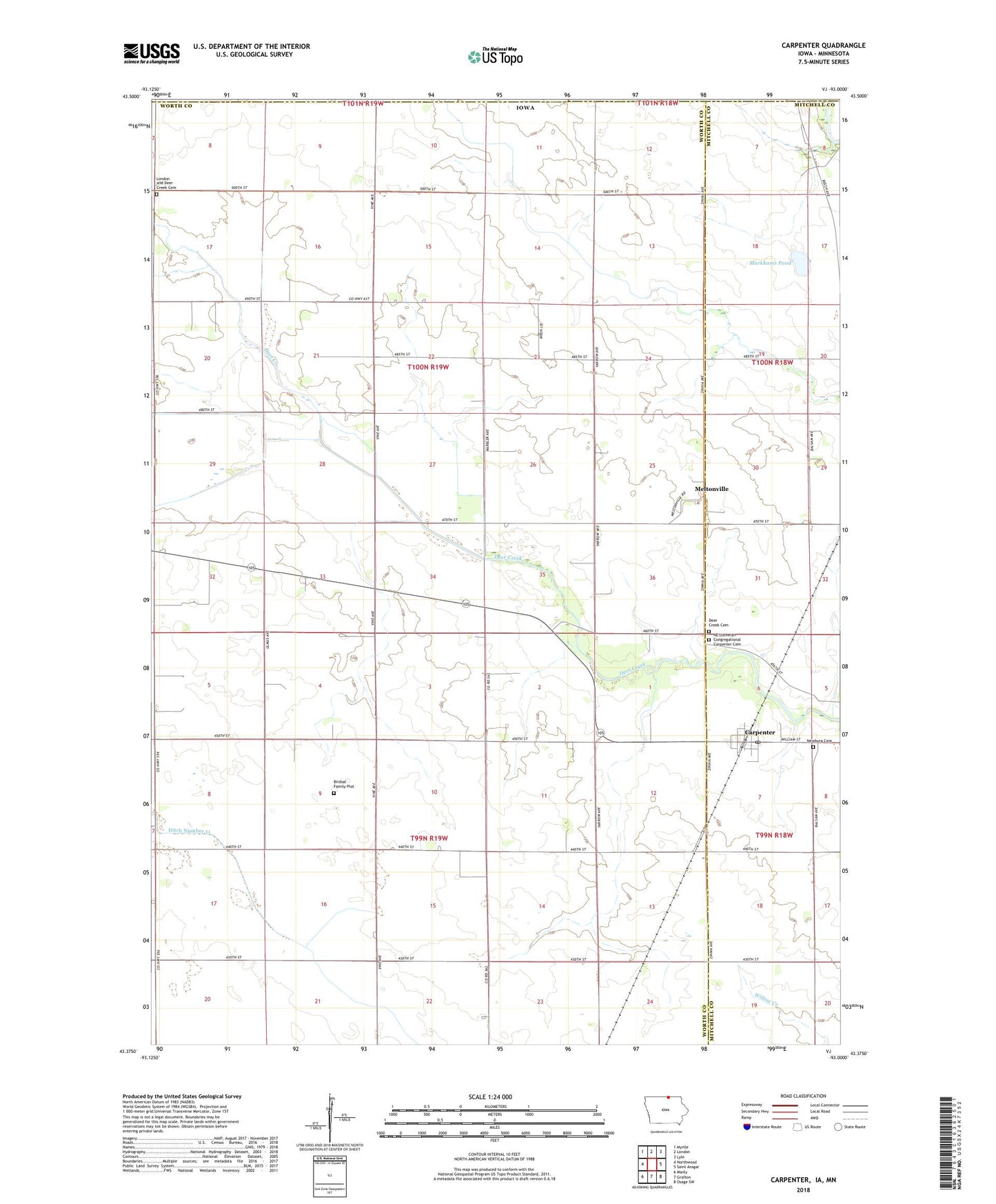 Carpenter Iowa US Topo Map Image
