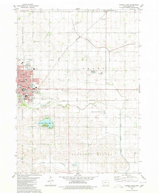 Classic USGS Carroll East Iowa 7.5'x7.5' Topo Map Image