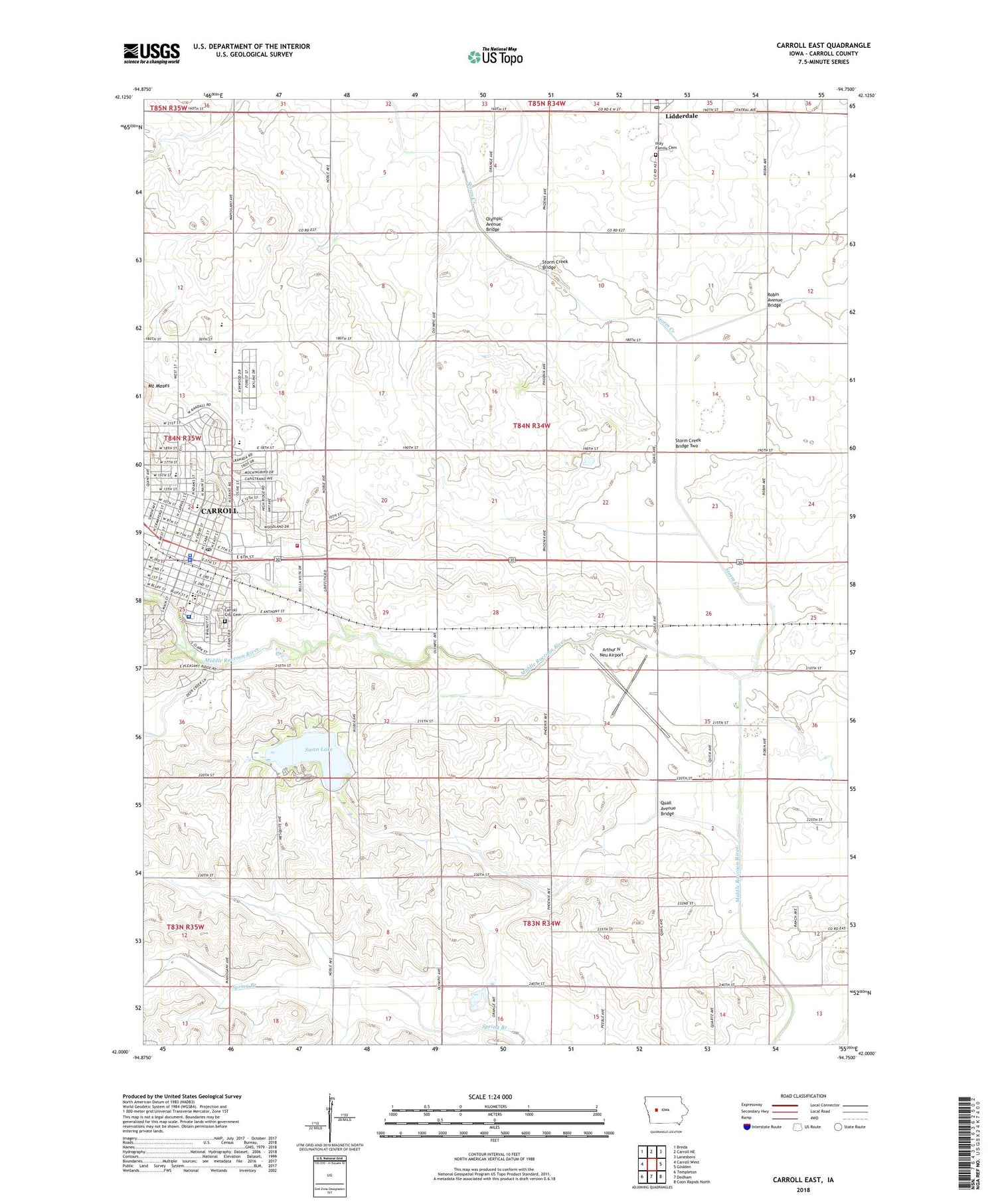 Carroll East Iowa US Topo Map Image