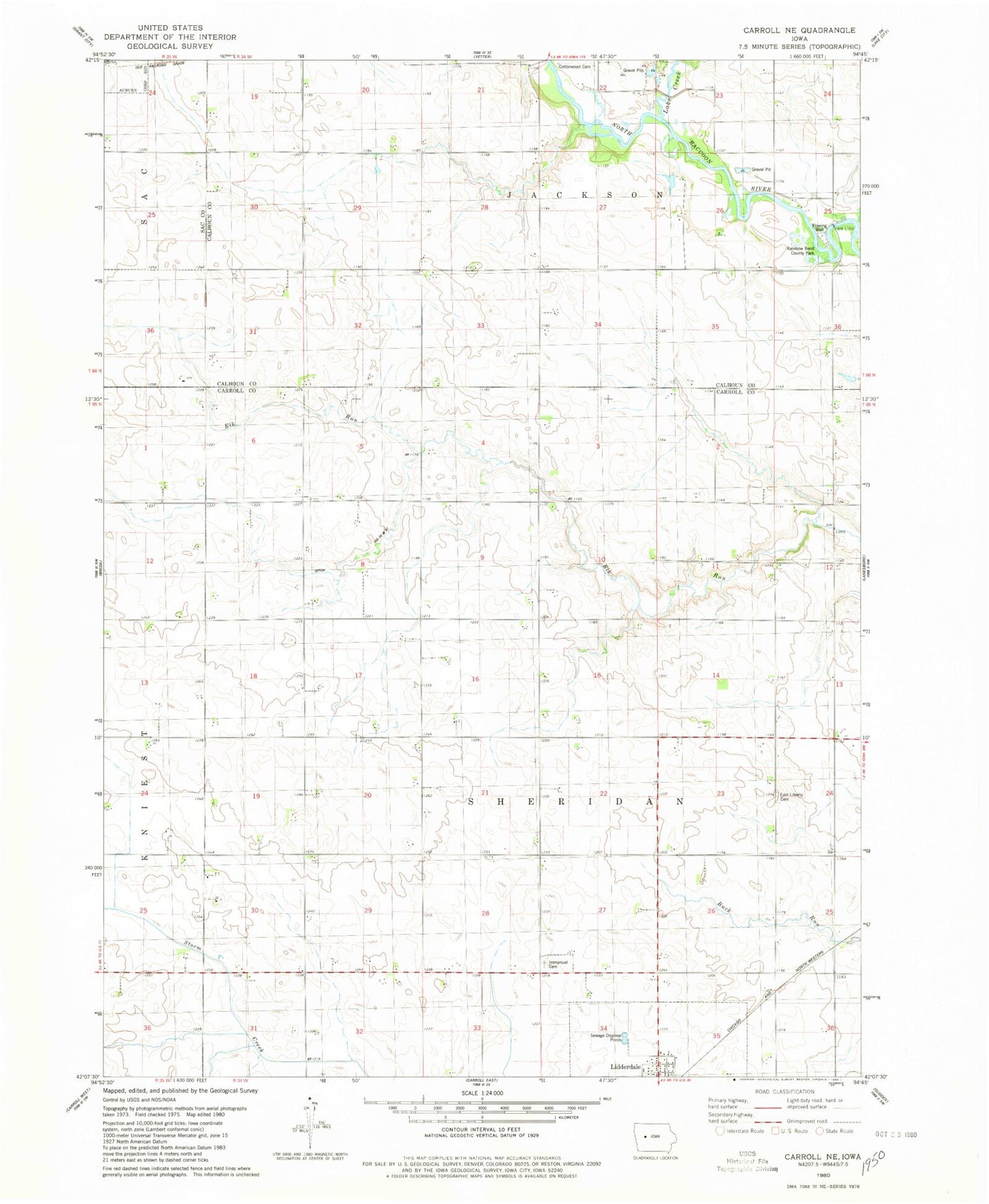 Classic USGS Carroll NE Iowa 7.5'x7.5' Topo Map Image