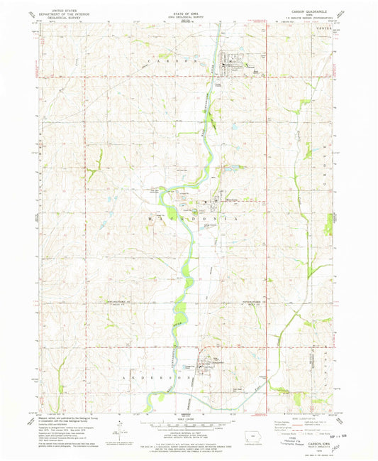Classic USGS Carson Iowa 7.5'x7.5' Topo Map Image