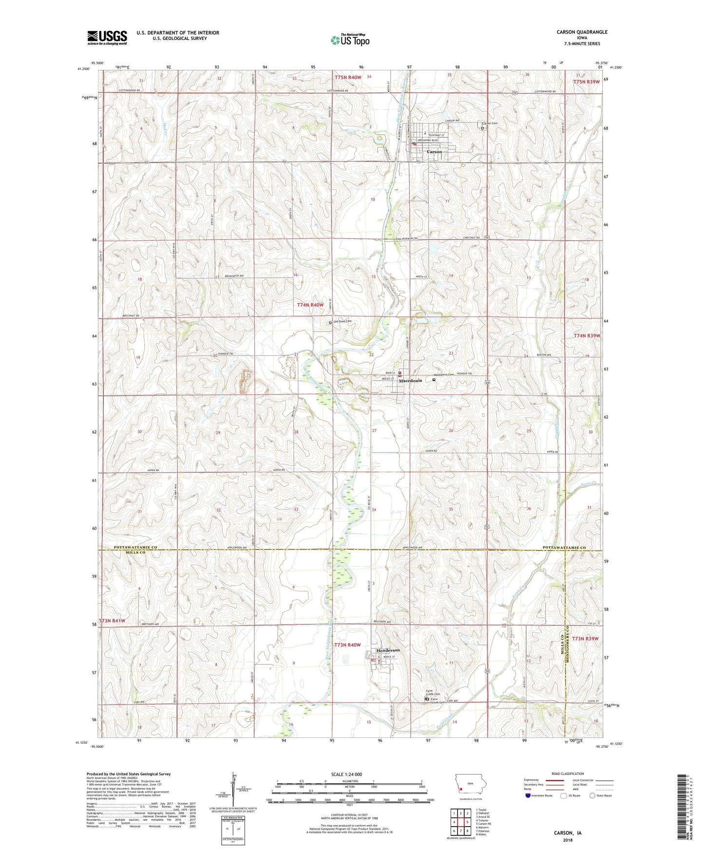 Carson Iowa US Topo Map Image