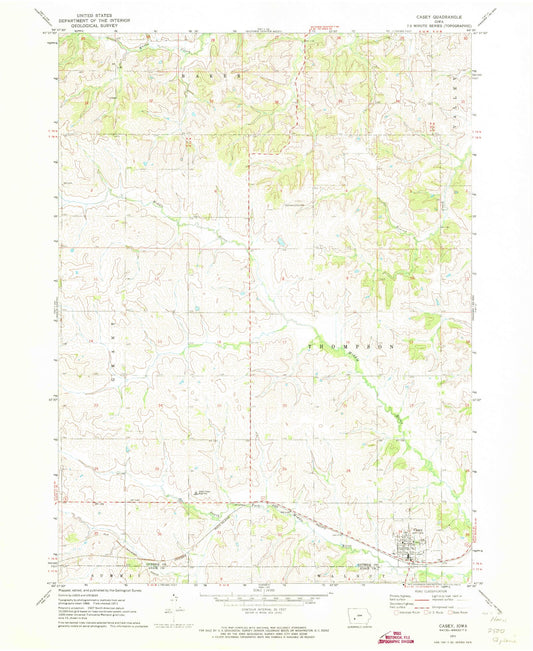 Classic USGS Casey Iowa 7.5'x7.5' Topo Map Image