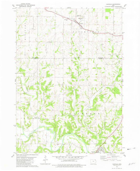 Classic USGS Castalia Iowa 7.5'x7.5' Topo Map Image