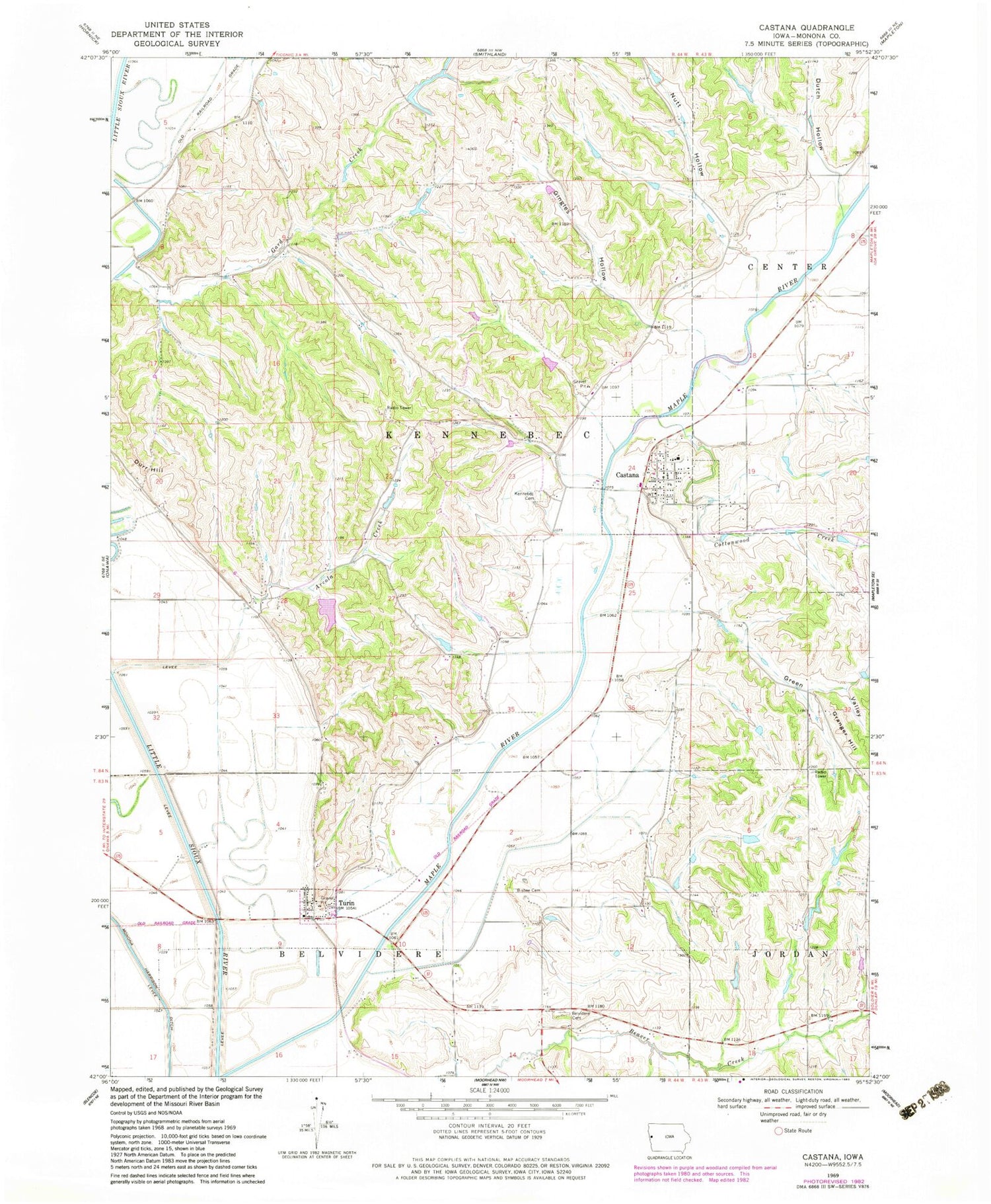 Classic USGS Castana Iowa 7.5'x7.5' Topo Map Image