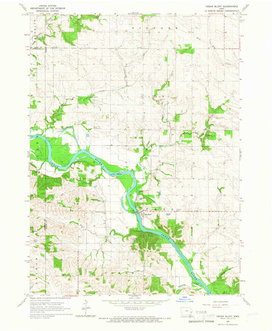 Classic USGS Cedar Bluff Iowa 7.5'x7.5' Topo Map Image