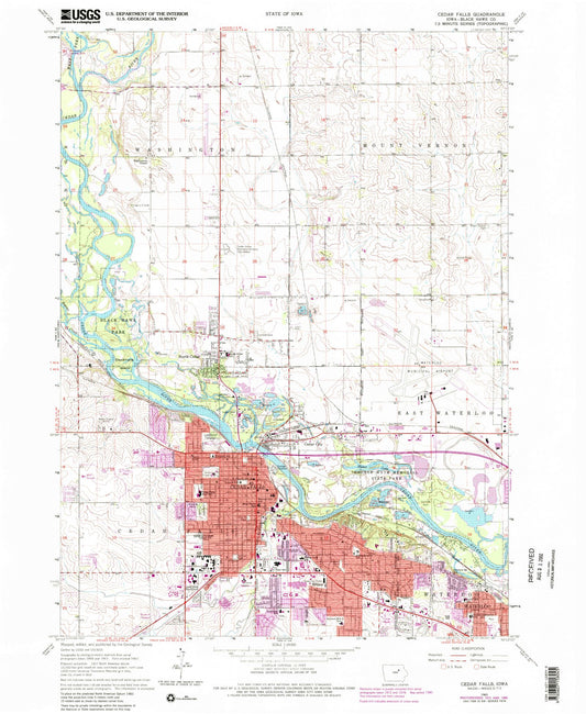Classic USGS Cedar Falls Iowa 7.5'x7.5' Topo Map Image
