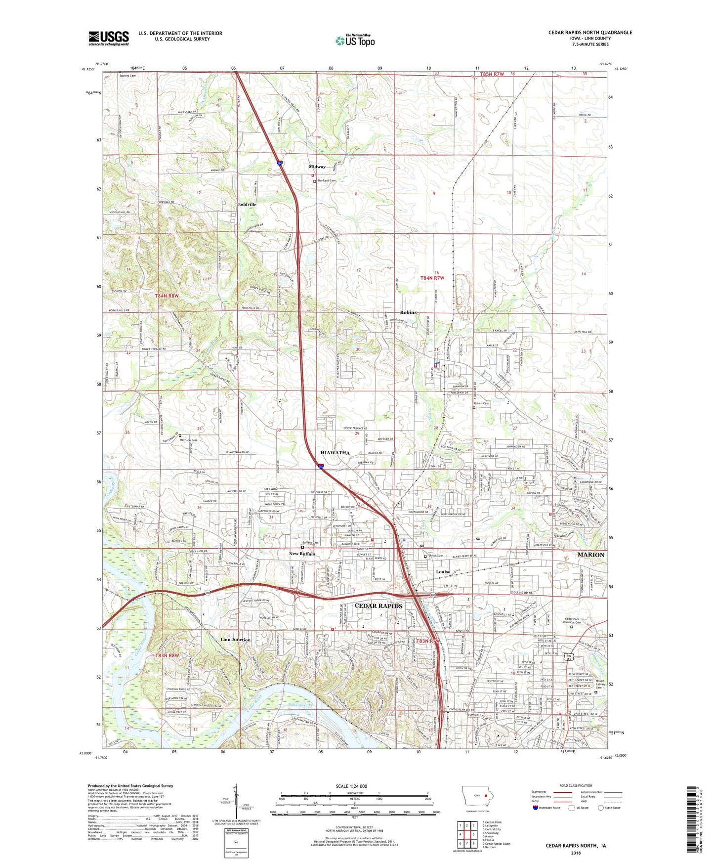 Cedar Rapids North Iowa US Topo Map Image