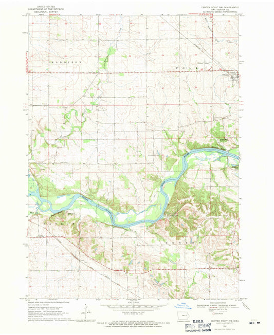 Classic USGS Center Point NW Iowa 7.5'x7.5' Topo Map Image