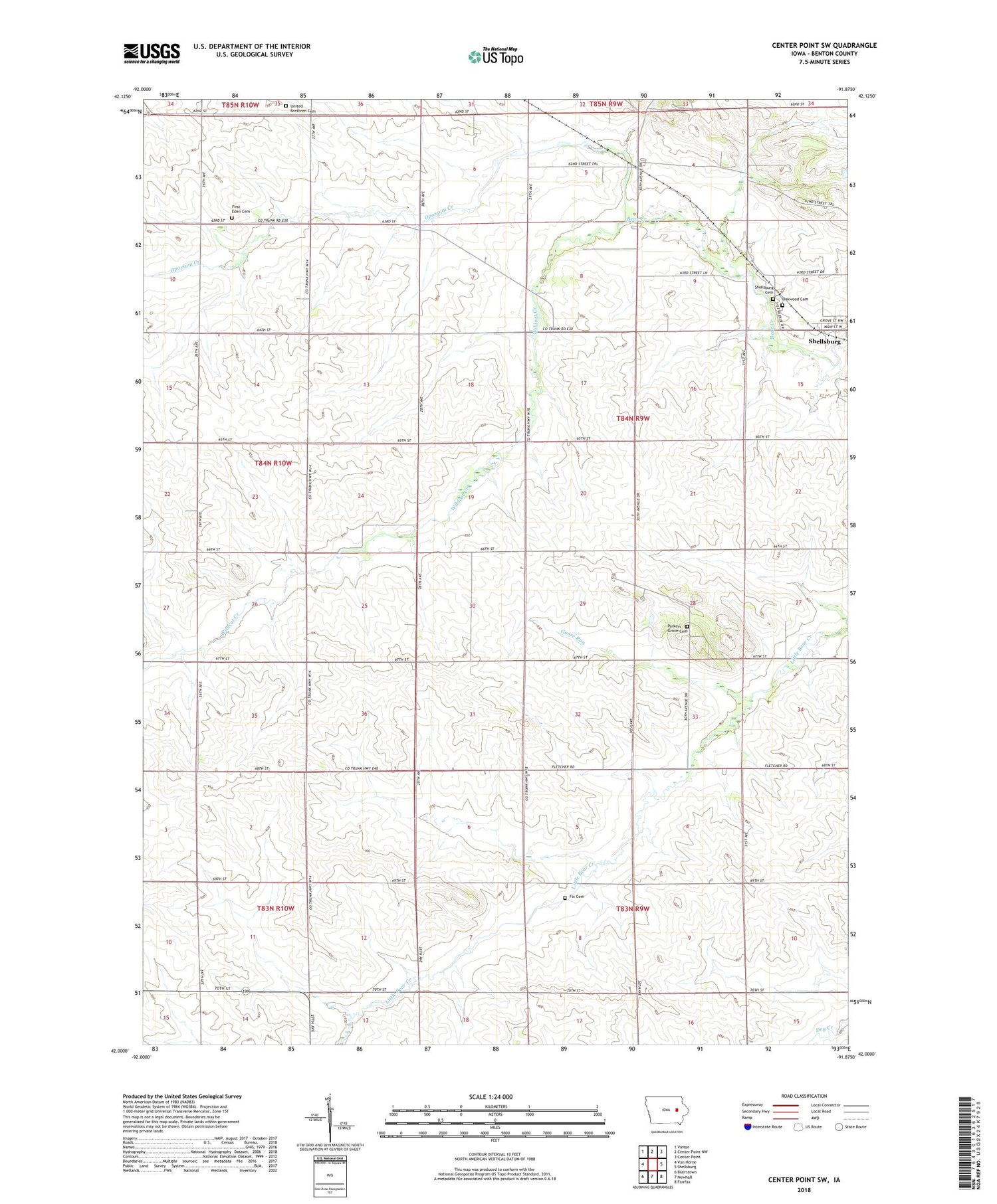 Center Point SW Iowa US Topo Map Image