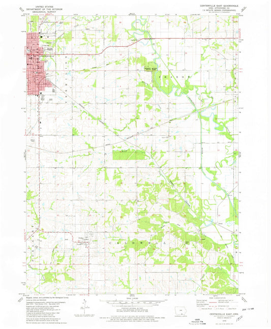 Classic USGS Centerville East Iowa 7.5'x7.5' Topo Map Image