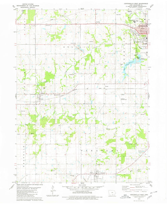 Classic USGS Centerville West Iowa 7.5'x7.5' Topo Map Image