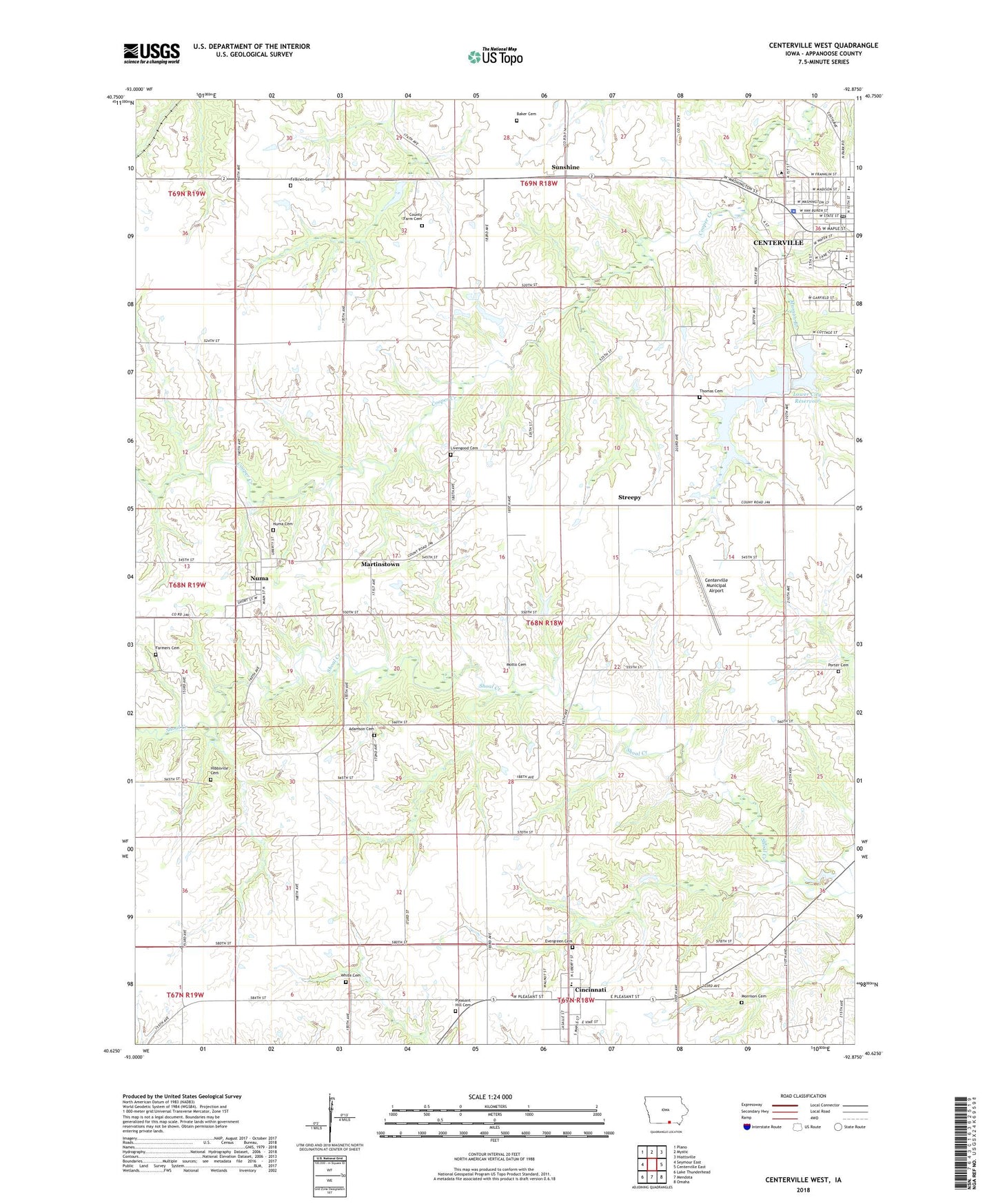 Centerville West Iowa US Topo Map Image