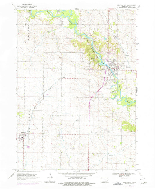 Classic USGS Central City Iowa 7.5'x7.5' Topo Map Image
