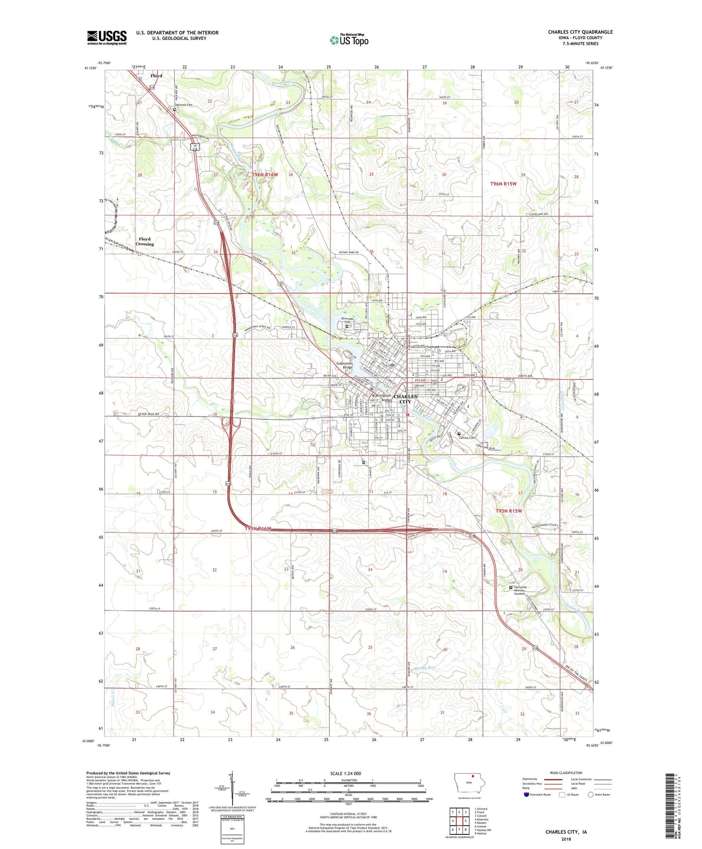 Charles City Iowa US Topo Map Image
