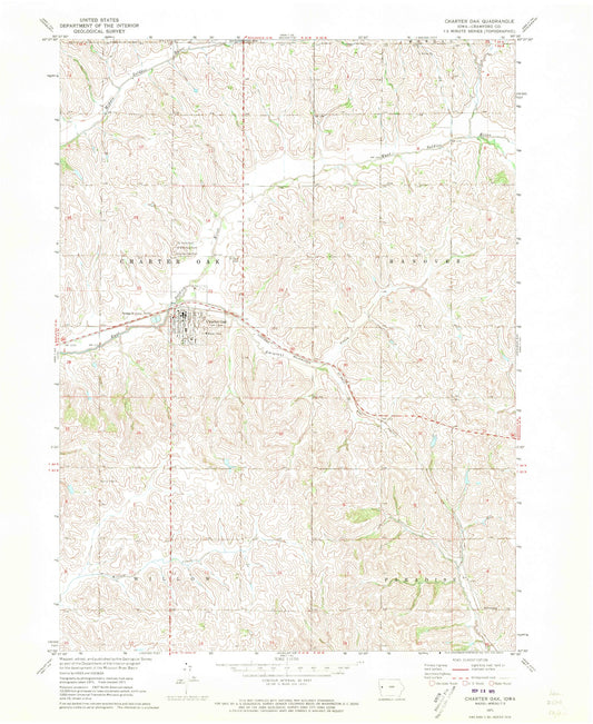 Classic USGS Charter Oak Iowa 7.5'x7.5' Topo Map Image