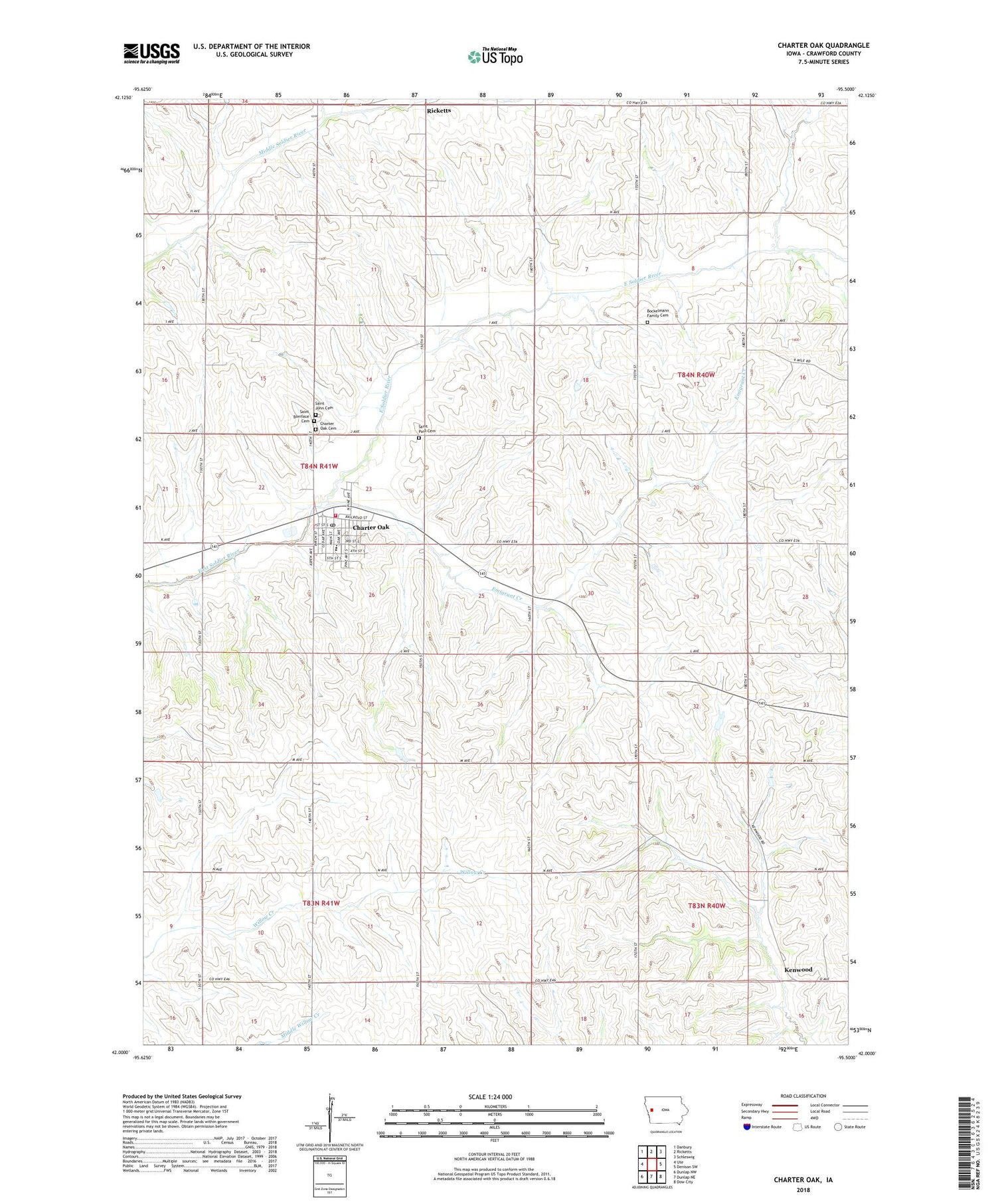 Charter Oak Iowa US Topo Map Image