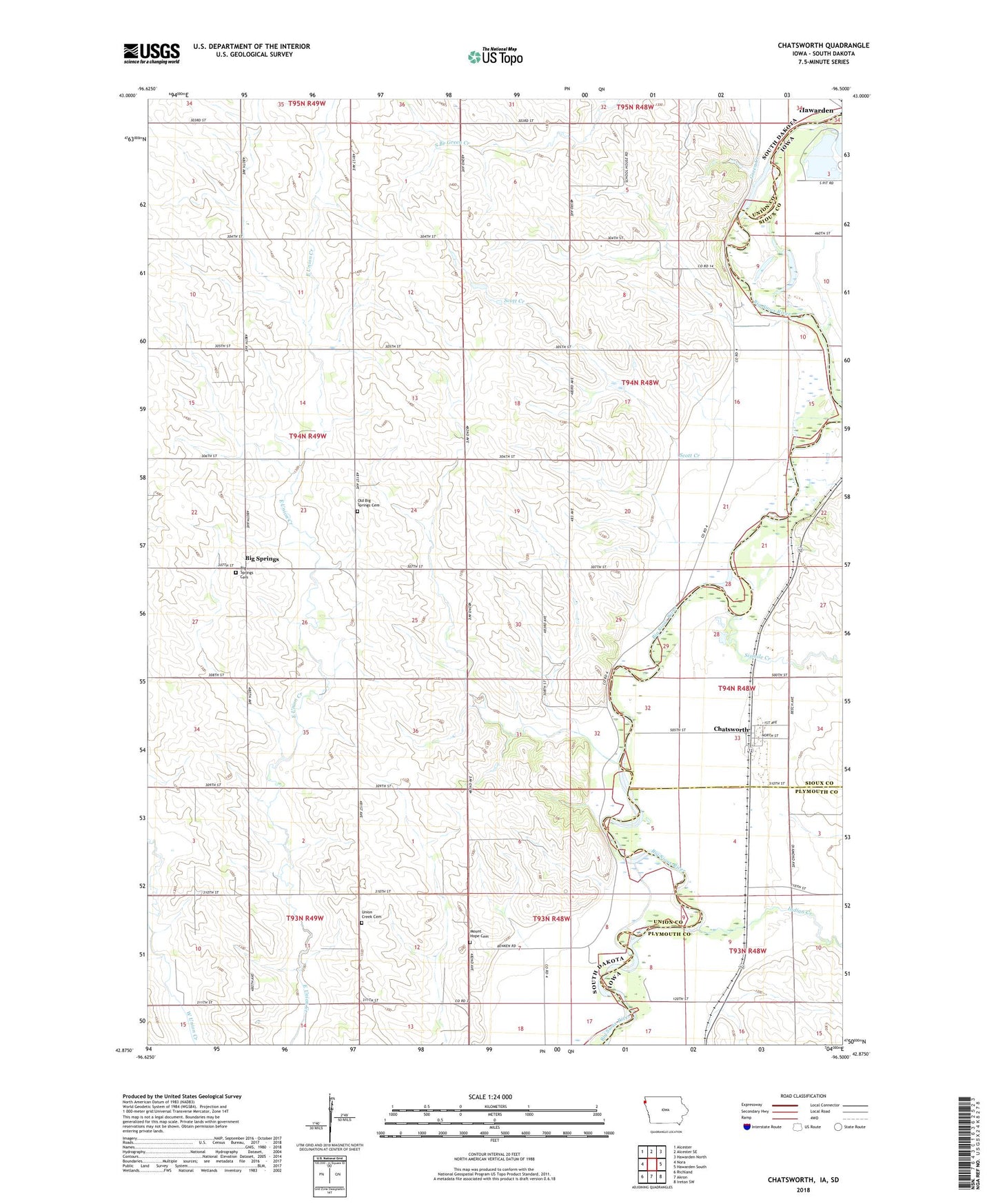 Chatsworth Iowa US Topo Map Image