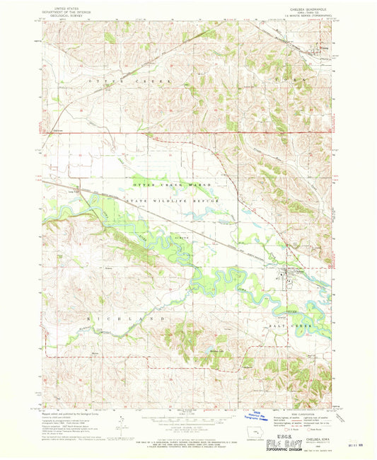 Classic USGS Chelsea Iowa 7.5'x7.5' Topo Map Image