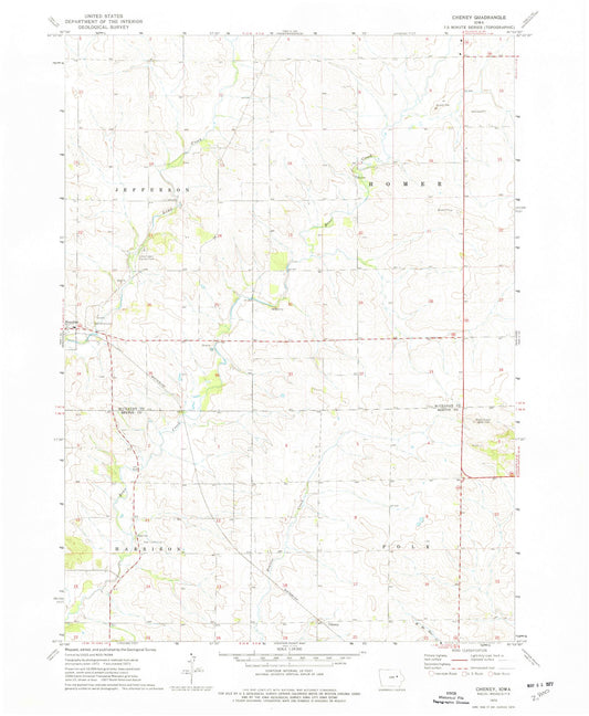 Classic USGS Cheney Iowa 7.5'x7.5' Topo Map Image