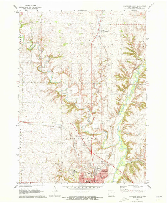 Classic USGS Cherokee North Iowa 7.5'x7.5' Topo Map Image
