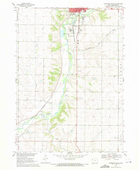 Classic USGS Cherokee South Iowa 7.5'x7.5' Topo Map Image