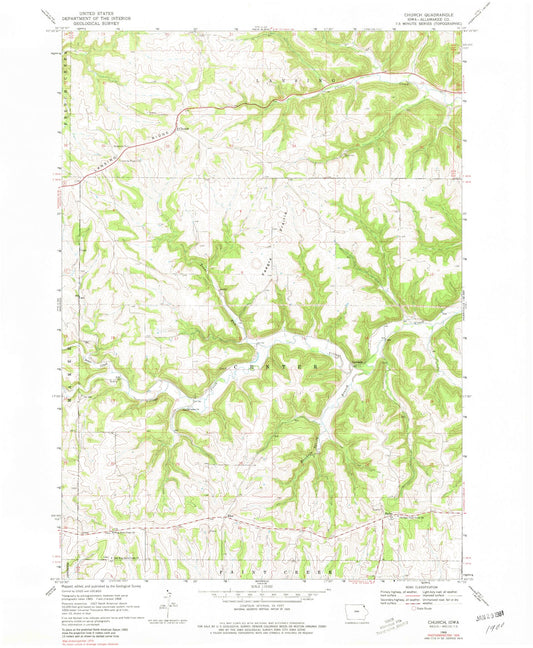 Classic USGS Church Iowa 7.5'x7.5' Topo Map Image