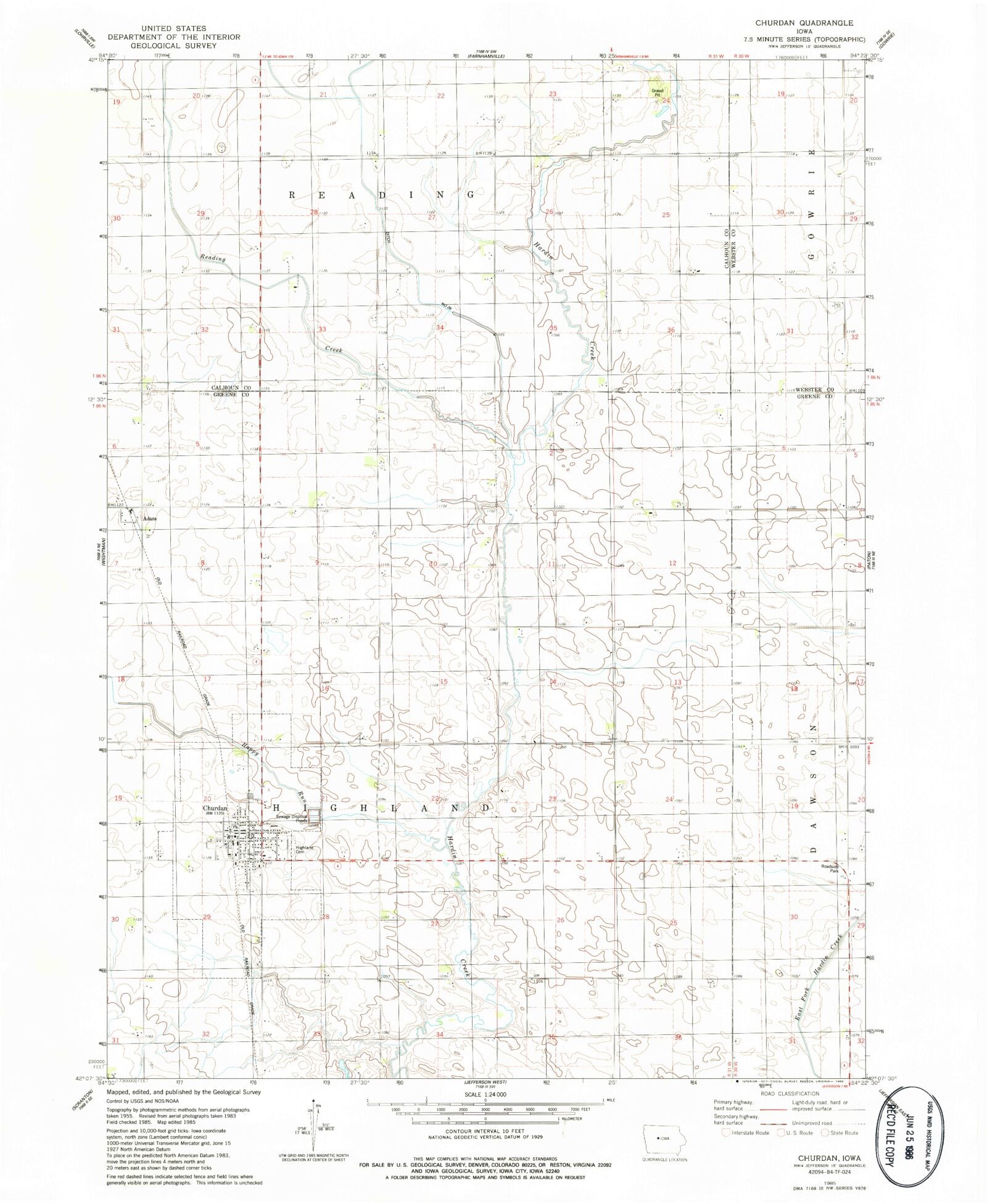 Classic USGS Churdan Iowa 7.5'x7.5' Topo Map MyTopo Map Store