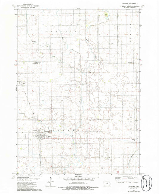 Classic USGS Churdan Iowa 7.5'x7.5' Topo Map Image