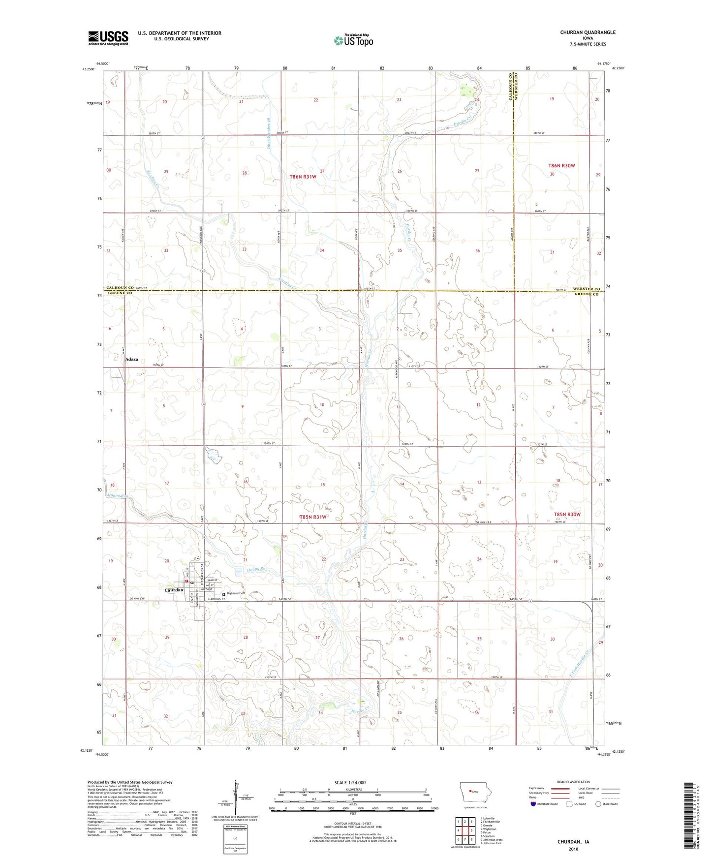 Churdan Iowa US Topo Map Image
