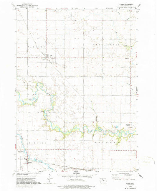 Classic USGS Clare Iowa 7.5'x7.5' Topo Map Image