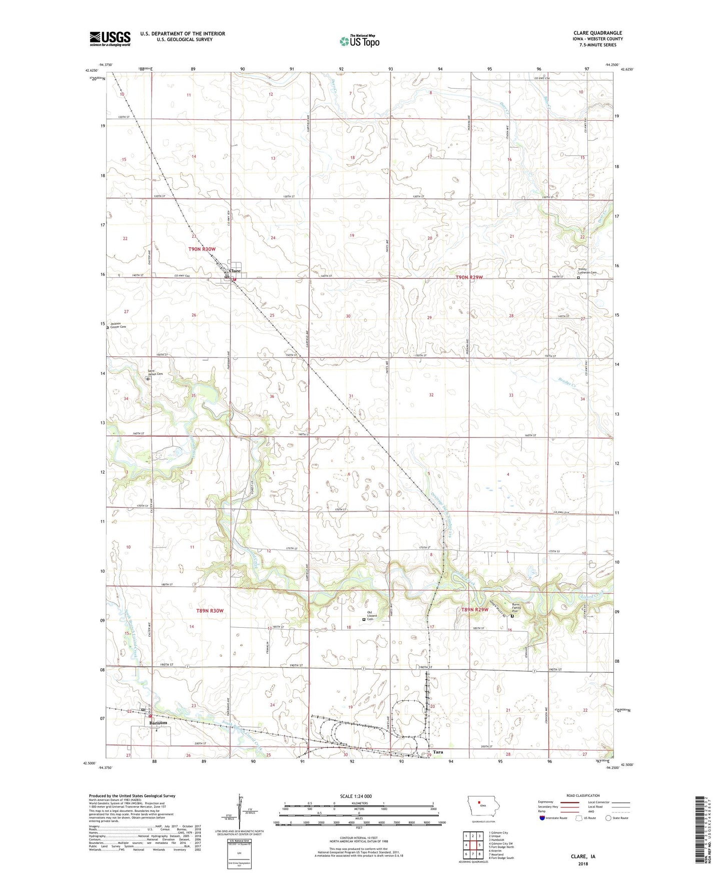 Clare Iowa US Topo Map Image
