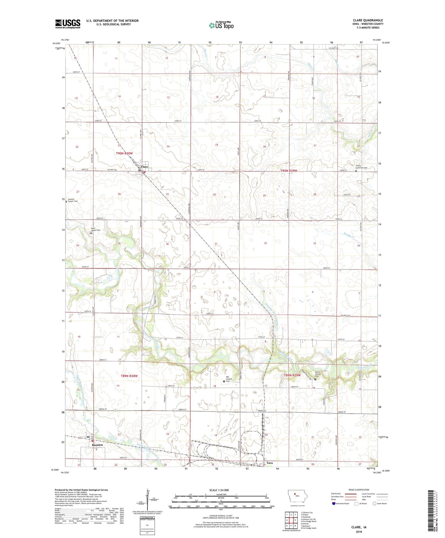 Clare Iowa US Topo Map Image