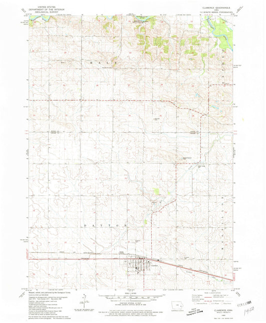 Classic USGS Clarence Iowa 7.5'x7.5' Topo Map Image