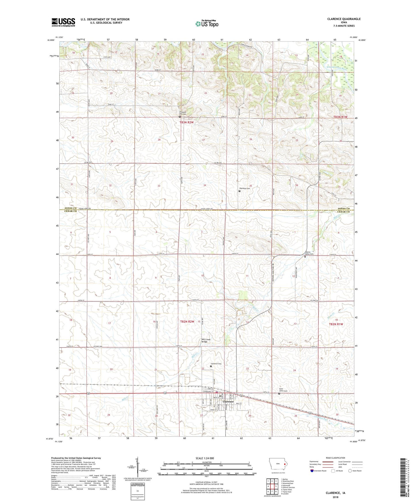 Clarence Iowa US Topo Map Image