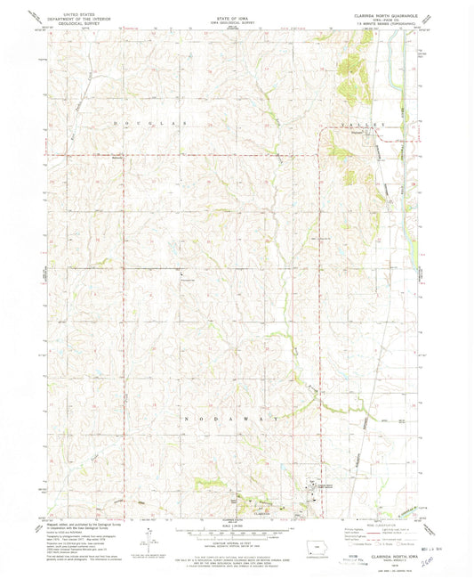 Classic USGS Clarinda North Iowa 7.5'x7.5' Topo Map Image