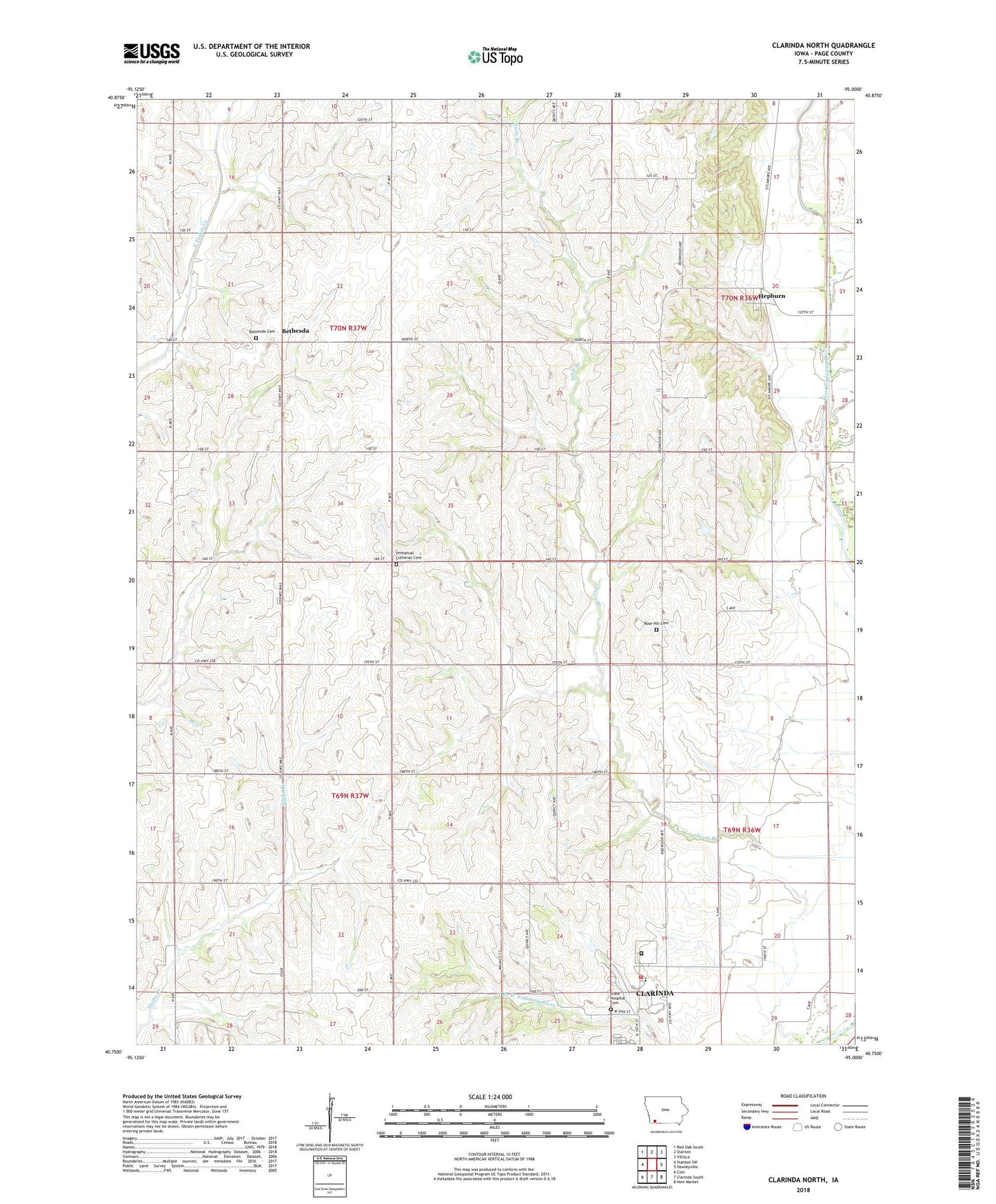 Clarinda North Iowa US Topo Map Image