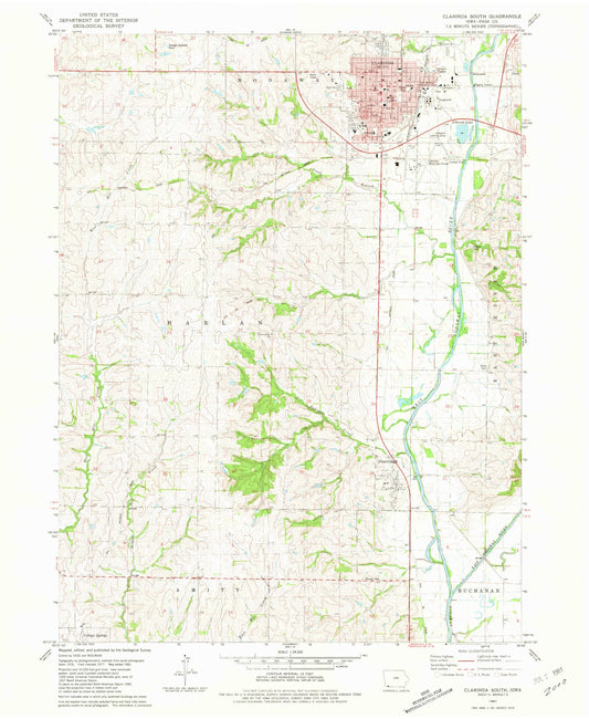 Classic USGS Clarinda South Iowa 7.5'x7.5' Topo Map Image