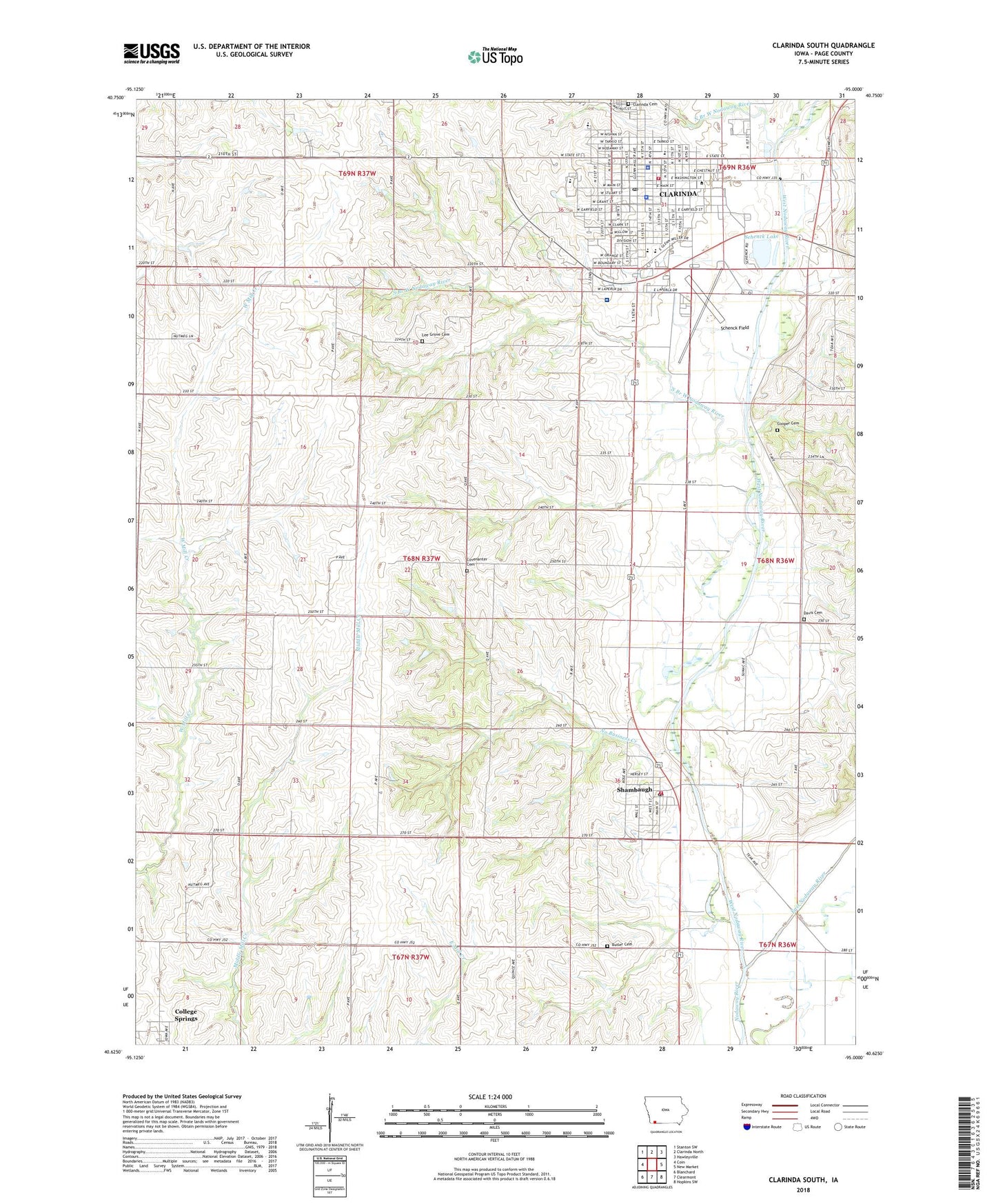 Clarinda South Iowa US Topo Map Image