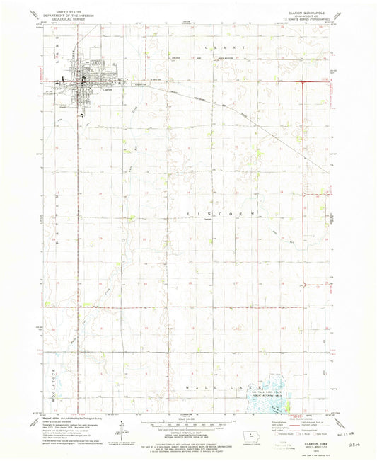 Classic USGS Clarion Iowa 7.5'x7.5' Topo Map Image