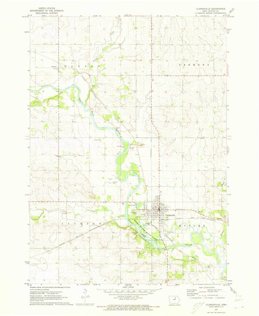 Classic USGS Clarksville Iowa 7.5'x7.5' Topo Map Image