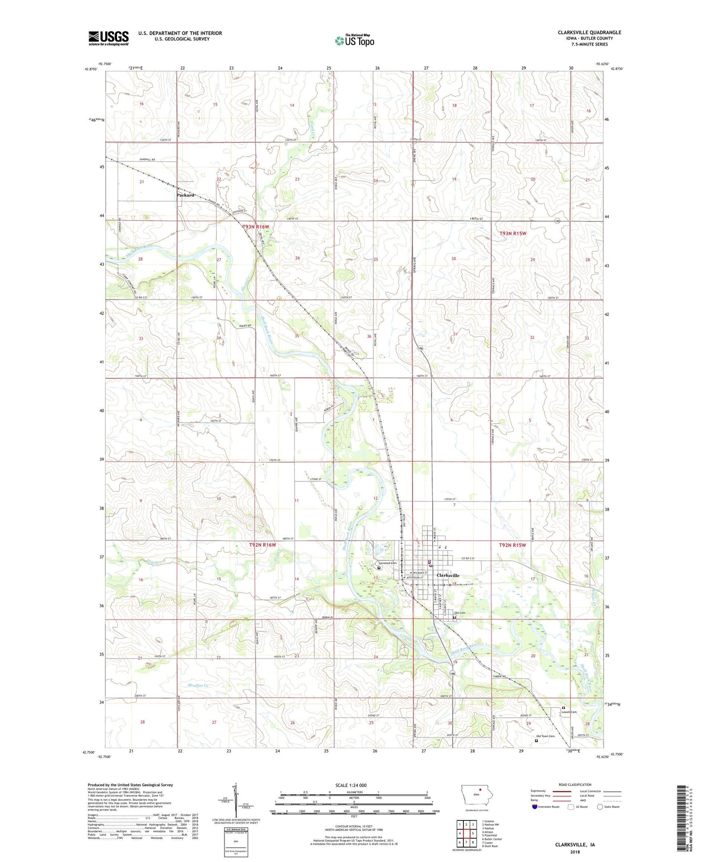 Clarksville Iowa US Topo Map Image