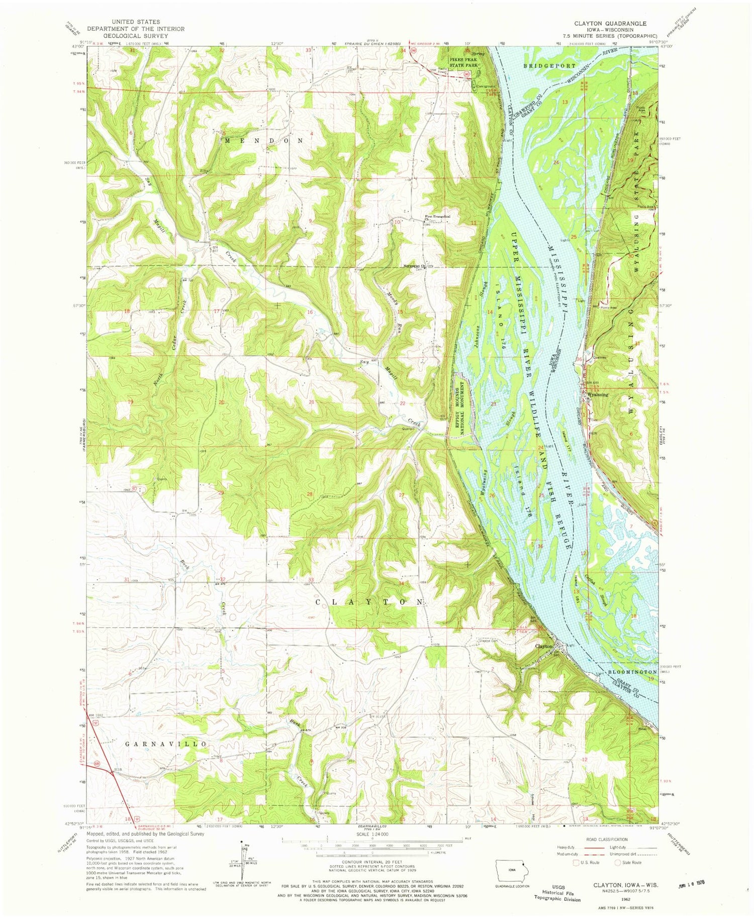 Classic USGS Clayton Iowa 7.5'x7.5' Topo Map Image